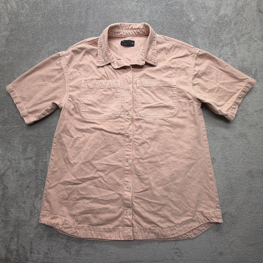ASOS‎ DESIGN Shirt Womens 12 Pink Short Sleeve Button Up Cotton Top Casual